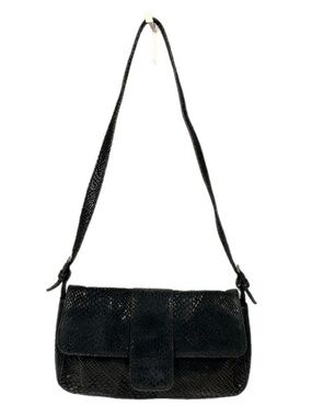 Studio Imports | Textured Black Shoulder Bag Flap Closure Snakeskin print